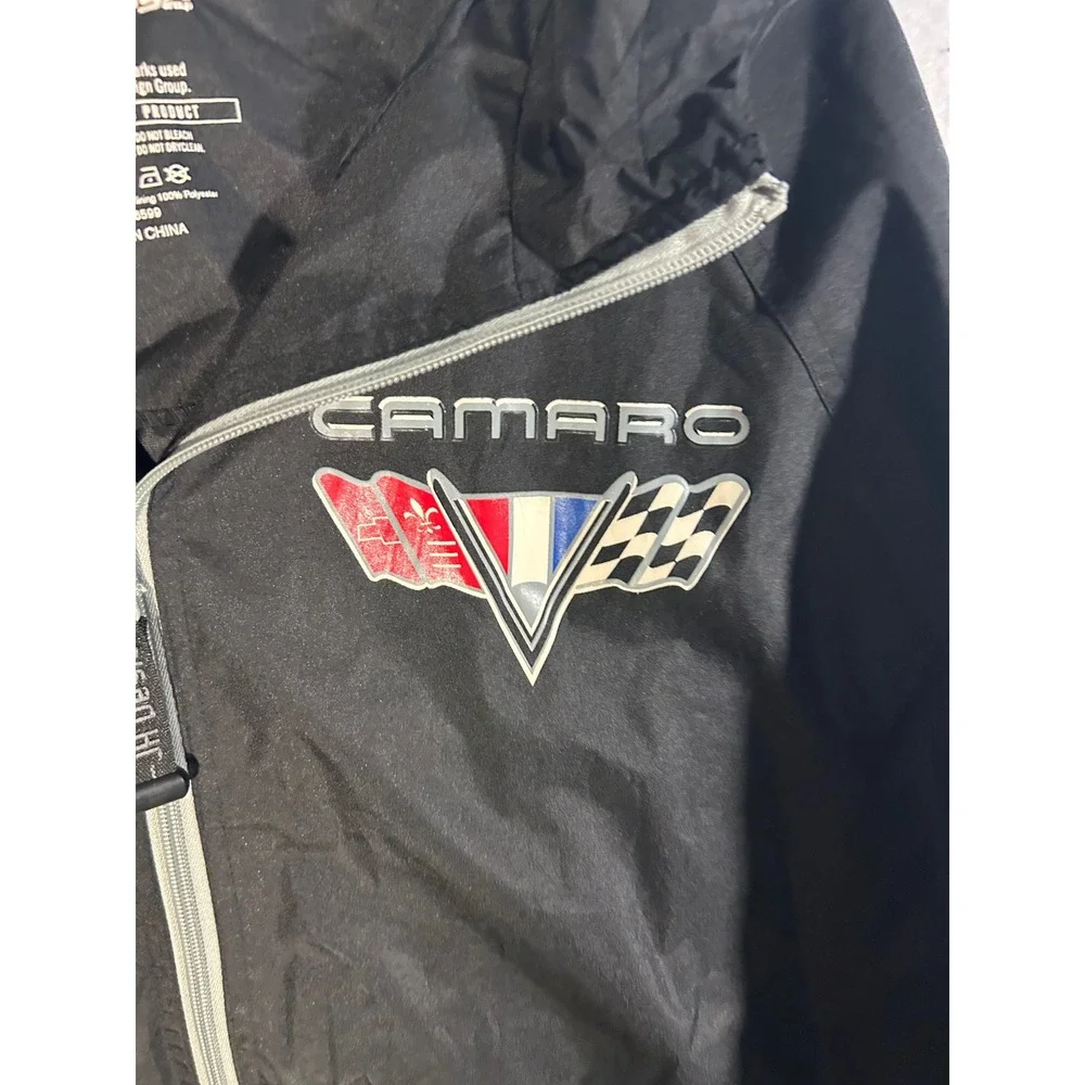 JH Design GM Chevrolet Camaro Windbreaker Jacket Mens 2XL Black Full Zip Hooded